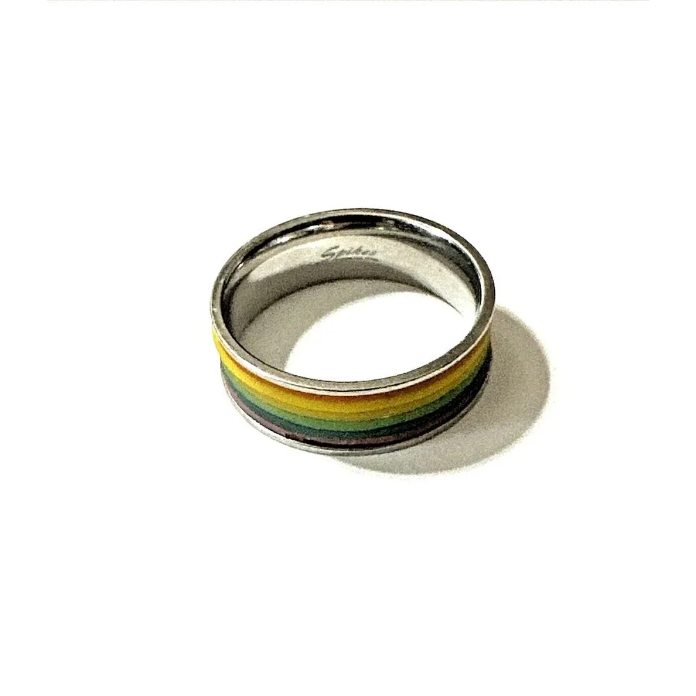 SPIKES Brand Rainbow Ring Stainless Steel Multicolor Band Pride SZ 12 Band